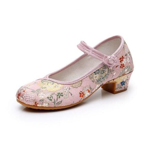 Chaussures Escarpins Ronds Mary Bride Bouton Essence Pour Femmeschaussures Provoqué Talon Moyen Pour Damessandales D'été Rétrochaussure De Danse Ethnique
