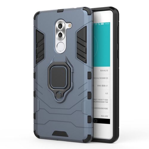 Saturcase Coque Pour Huawei Honor 6x, Bague Béquille Hybride 2 En 1 [Pc & Silicone] Double Couche Pare-Chocs Antichoc Protecteur Housse Étui Coque Pour Huawei Honor 6x (Bleu Marine)