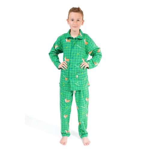 Jusqu'au Lever Du Jour Pyjama Fille Chaud En Flanelle (Corgi Vert)