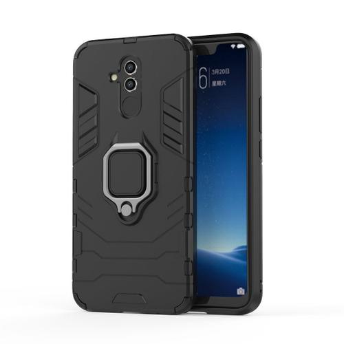 Saturcase Coque Pour Huawei Mate 20 Lite, Bague Béquille Hybride 2 En 1 [Pc & Silicone] Double Couche Pare-Chocs Antichoc Protecteur Housse Étui Coque Pour Huawei Mate 20 Lite (Noir)