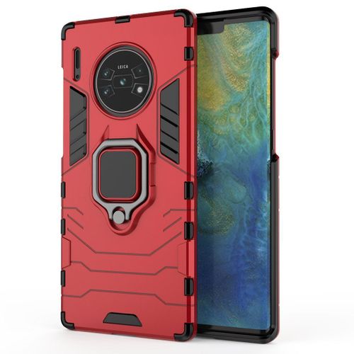 Saturcase Coque Pour Huawei Mate 30 Pro, Bague Béquille Hybride 2 En 1 [Pc & Silicone] Double Couche Pare-Chocs Antichoc Protecteur Housse Étui Coque Pour Huawei Mate 30 Pro (Rouge)