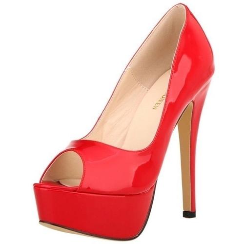 Escarpins Sexy À Plateforme Et Bout Ouvert Pour Femmes,Chaussures À Talons Aiguilles En Cuir Verni Super Hauts De 14cm,De Couleur Rouge,Pour Mariage