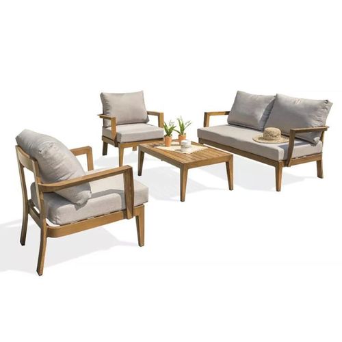 Salon Bas De Jardin Portofino Dcb Garden Aluminium Effet Bois Marron 4 Personnes