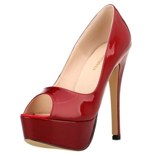 Chaussures Escarpins Sexy Plateforme Et Bout Ouvert Pour Femmeschaussures Talons Aiguilles En Cuir Verni Super Hauts De 14cmde Couleur Rougepour Mariage