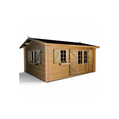 Abri De Jardin Elista 17.5 M² - Madriers Epais (34mm) Avec Double Rainurage - Toiture Etanche En Tuiles Shingles - Sécurisé : Serrure À Clé Lumineuse : 2 Fenêtres + Double Porte Vitrée