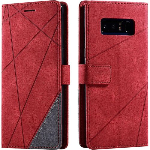 Coque Compatible Avec Samsung Galaxy Note 8, Coutures De Couleur Pu Housse ¿¿ Rabat Portefeuille Coque [Antichoc Tpu] [Fente Pour Carte] [Fermoir Magn¿¿Tique] Pour Samsung Galaxy Note 8 (Rouge)