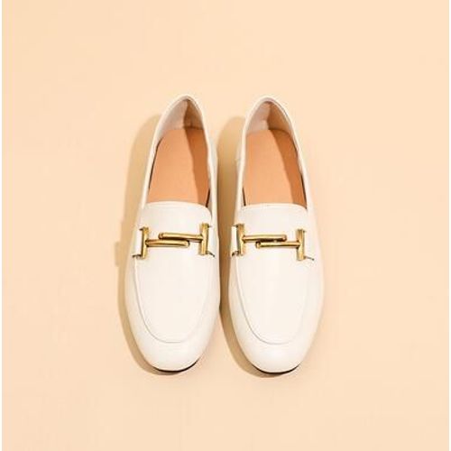 Chaussures Mocassins En Cuir Solide Avec Semelle Souple Pour Femmechaussures D'été Tête Ronde Et Enfilerstyle Décontracté