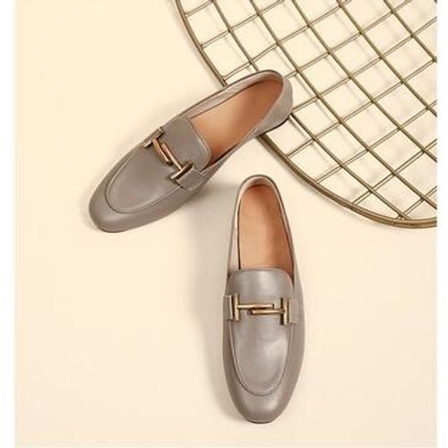 Chaussures Mocassins En Cuir Solide Avec Semelle Souple Pour Femmechaussures D'été Tête Ronde Et Enfilerstyle Décontracté