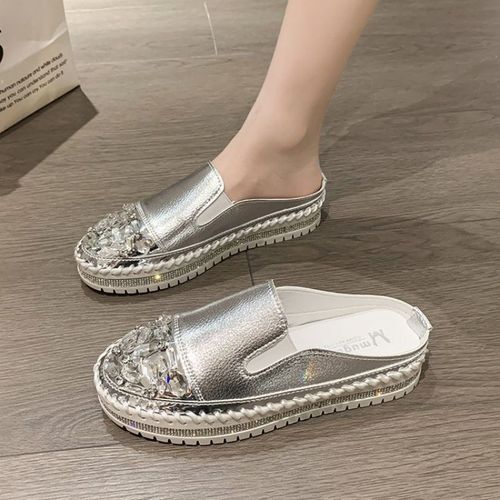 Citroround Parker-Chaussures Plates En Cuir Argenté Pour Femme,Mocassins Bling,Couple,Plateforme,Étudiants,Taille 43