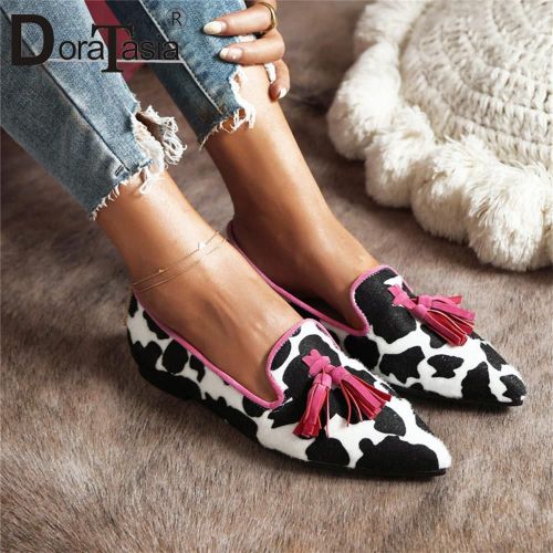Mocassins Pointus À Franges Léopard Pour Femmes,Chaussures Plates Décontractées Douces Pour Femmes,Couleurs Mélangées,Design De Marque Pour Dames,Mode,Grande Taille,43