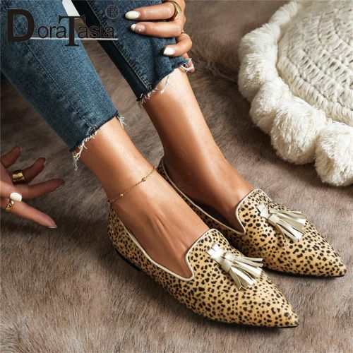 Mocassins Pointus À Franges Léopard Pour Femmes,Chaussures Plates Décontractées Douces Pour Femmes,Couleurs Mélangées,Design De Marque Pour Dames,Mode,Grande Taille,43