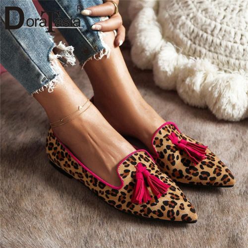 Mocassins Pointus À Franges Léopard Pour Femmes,Chaussures Plates Décontractées Douces Pour Femmes,Couleurs Mélangées,Design De Marque Pour Dames,Mode,Grande Taille,43