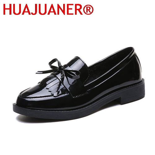 Chaussures Mocassins Plateforme En Cuir Verni Noir Pour Femmeschaussures Enfilergland Britanniquechaussures Plates Décontractéesprintemps