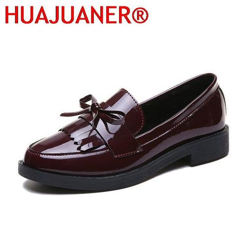 Chaussures Mocassins Plateforme En Cuir Verni Noir Pour Femmeschaussures Enfilergland Britanniquechaussures Plates Décontractéesprintemps