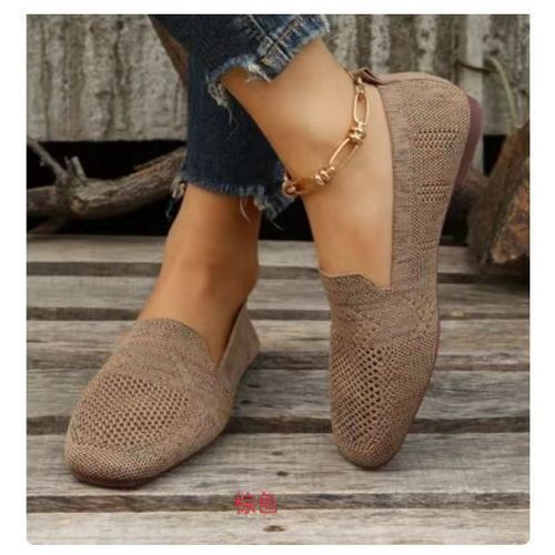 Ballerines Carrées En Maille Pour Femmes,Baskets Respirantes,Mocassins À Enfiler,Taille 43,Printemps,Automne,2024