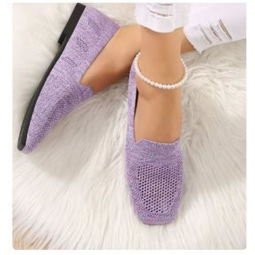 Ballerines Carrées En Maille Pour Femmes,Baskets Respirantes,Mocassins À Enfiler,Taille 43,Printemps,Automne,2024