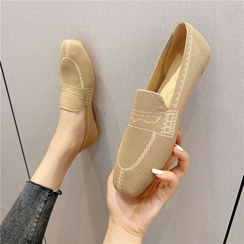Chaussures De Haricot À Fond Plat Pour Femmes,Chaussures De Marche Décontractées,Semelle En Caoutchouc Non Ald,Tricotées,Respirantes,Douces,Grande Taille,42/41