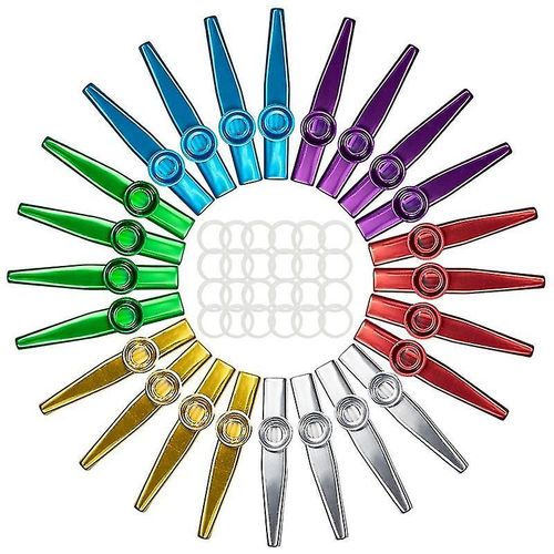 24-Pack Kazoos En Métal Avec 24 Pcs Kazoo Flute Diaphragmes 6 Couleurs, Bon Pour Ukulélé, Violon, Guitare
