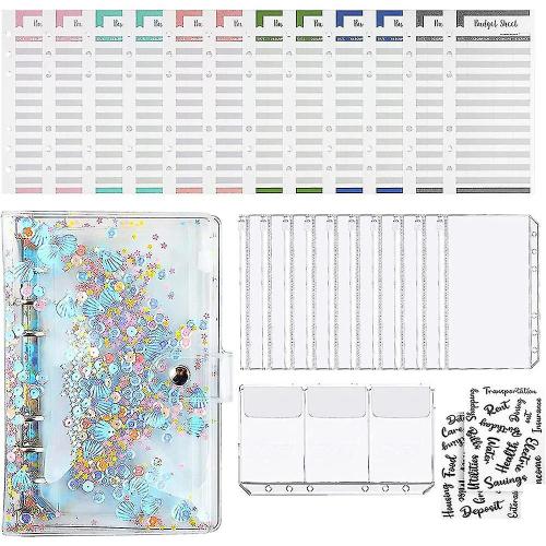 A6 Classeur De Budget Paillettes Planificateur De Budget Clear Organizer 6 Anneaux Refillable Argent Économiseur Binder Pour