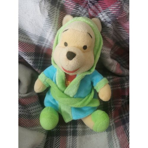Doudou Peluche Winnie L'ourson Peignoire Vert Bleu Disney Pts