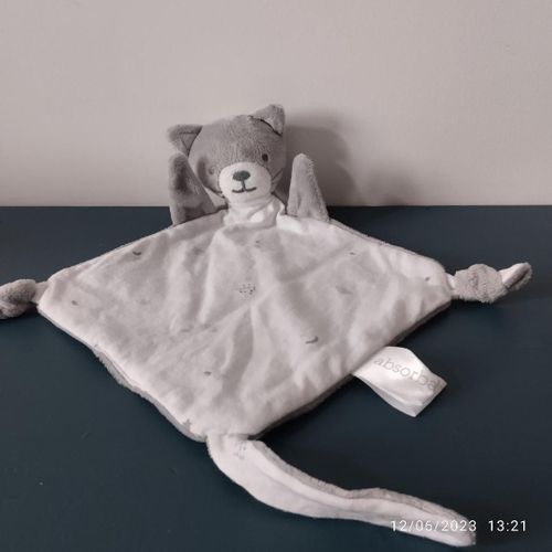 Doudou Chat Gris Et Blanc Mouchoir Absorba