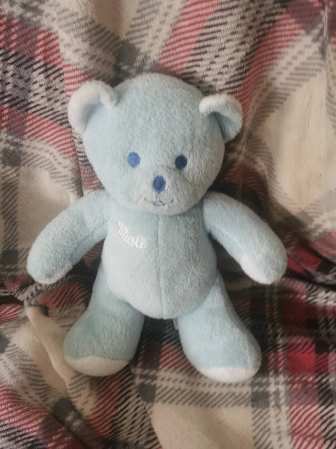 Doudou Peluche Ours Musti Bleu Ciel Mustela