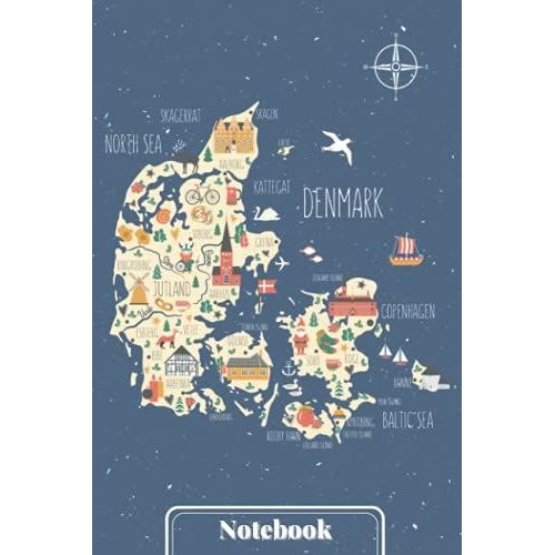Paperback Notebook: A Colorful Artistic Minimalistic Notebook With A Map Of Denmark With A Wide Ruler, A Diary For Women, An Office Home School Teacher For Adults 6 X 9 Inches. 100 Pages.