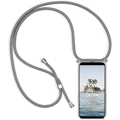 Coque Pour Oppo A17 4g / Opp A17s 4g Avec Cordon De Collier, Cover Transparente Silicone Tpu Bumper Etui Housse Avec Cordon Réglable Téléphone Lanyard Case Collier \U2013 Gris