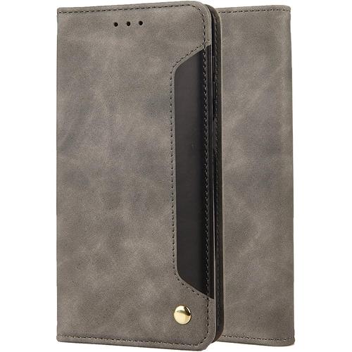 Housse Coque Pour Samsung Galaxy S8 Plus Etui Housse Cuir Portefeuille Pochette Flip Cover Protecteur Magnétique Soft Tpu Silicone Etui Galaxy S8 Plus Avec Fente Pour Carte, Gris