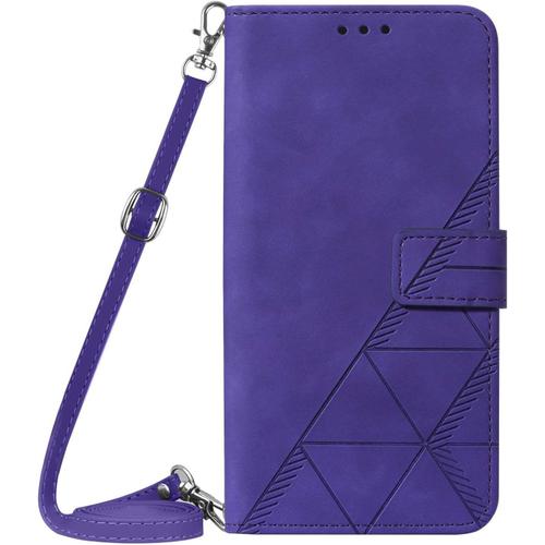 Coque Avec Cordon Pour Xiaomi Mi 10 Lite 5g, Pu Cuir Silicone Cover Avec Fente Pour Carte Tour De Cou Lanière, Slim Necklace Case Anti-Choc Bumper Etui Housse & Collier, Violet