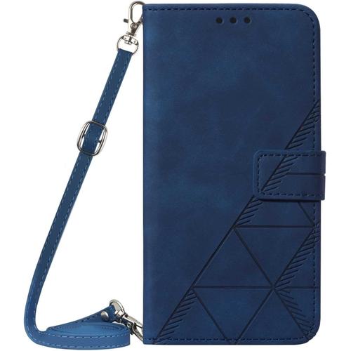 Coque Avec Cordon Pour Xiaomi Mi 10 Lite 5g, Pu Cuir Silicone Cover Avec Fente Pour Carte Tour De Cou Lanière, Slim Necklace Case Anti-Choc Bumper Etui Housse & Collier, Bleu