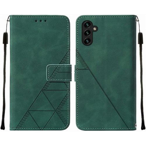 Housse Coque Pour Samsung Galaxy A13 5g Etui En Cuir Housse Portefeuille Avec Fentes Pour Cartes Et Magnétique Protecteur Silicone Souple Cover Pour Samsung Galaxy A13 5g, Style D'affaires Vert