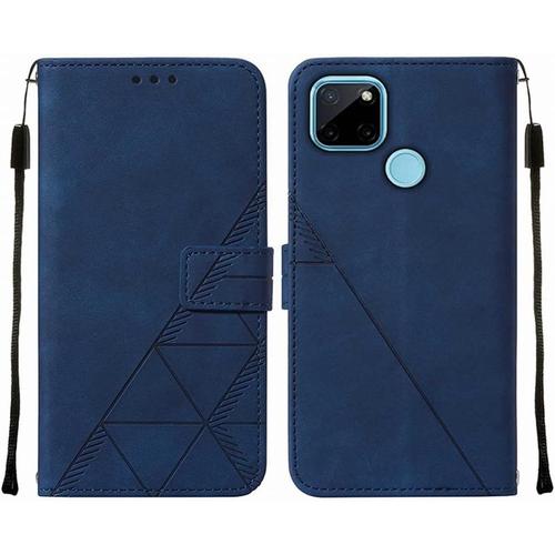 Housse Coque Pour Realme C21y Etui En Cuir Housse Portefeuille Avec Fentes Pour Cartes Et Magnétique Protecteur Silicone Souple Cover Pour Realme C21y, Style D'affaires Bleu