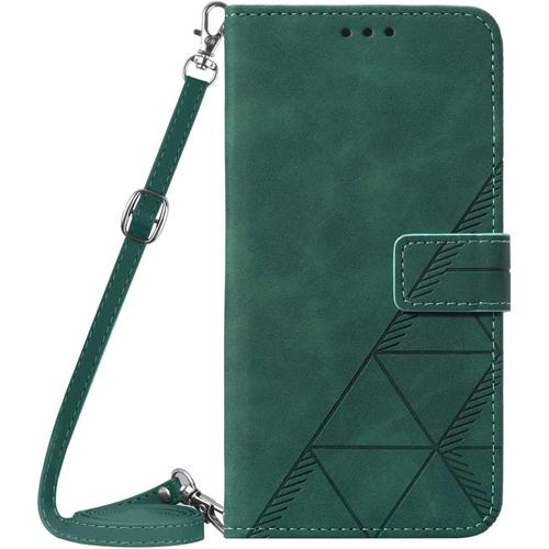 Coque Avec Cordon Pour Samsung Galaxy A42 5g, Pu Cuir Silicone Cover Avec Fente Pour Carte Tour De Cou Lanière, Slim Necklace Case Anti-Choc Bumper Etui Housse & Collier, Vert