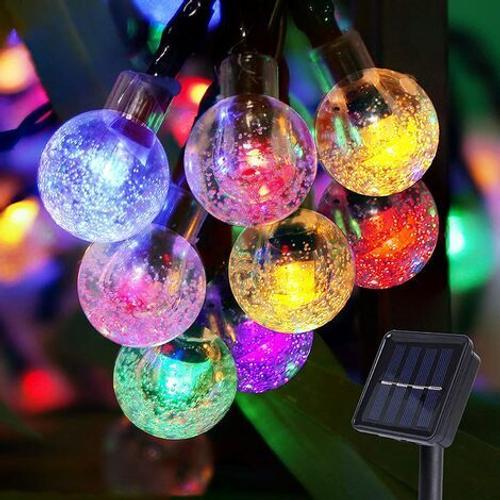 Guirlandes solaires à l'extérieur, 100 Leds 12M boules de cristal colorées  Guirlandes LED, 8 modes ampoules étanches guirlandes lumineuses, pour  décoration extérieure, jardin, terrasse, mariag