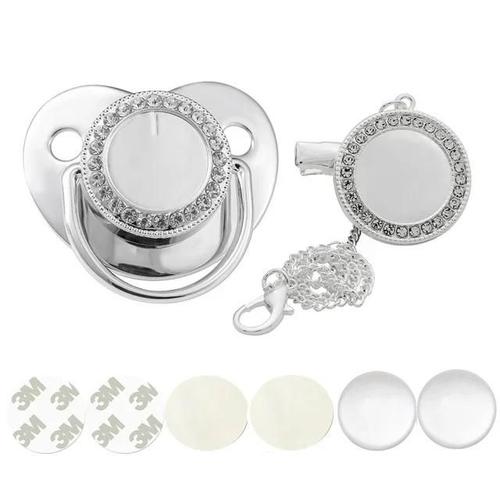 Sucette Vierge Et Clip De Sucette Pour Bébé,Bricolage,Faire Une Photo,Nom,Silicone,Tewindsor,Cadeaux De Douche Pour Bébé,Continents Bling - Type Silver