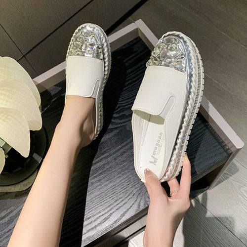 Citroround Parker-Chaussures Plates En Cuir Argenté Pour Femme,Mocassins Bling,Couple,Plateforme,Étudiants,Taille 43