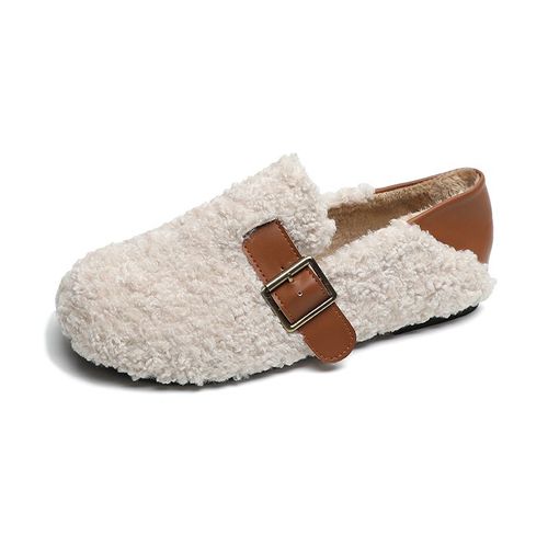 Chaussures Mocassins Chauds En Laine D'agneau Pour Femmeschaussures Plates En Fourrure De Moutonpieds Nuscotonballets Polaires