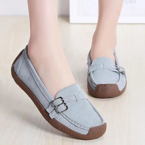 Chaussures Plates En Cuir Véritable Pour Femmes,Mocassins Carrés,Baskets Confortables,Mocassins À Enfiler,Chaussures Décontractées Pour Dames,Abricot,43