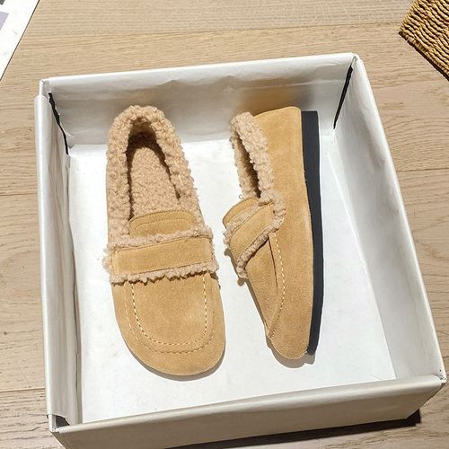 Chaussures Mocassins Bouclés En Fourrure D'agneau Pour Femmecuir Véritablefourrureboucle De Bandelaine D'agneauald Sur Les Mocassinschaussures D'hiver