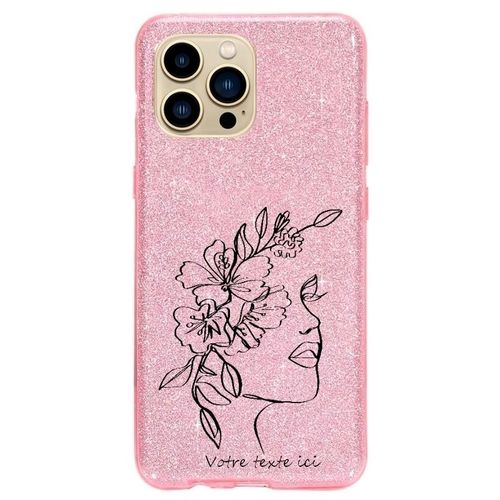 Coque Iphone 14 Plus Paillettes Rose Line Art 4 Personnalisee