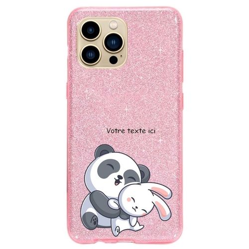 Coque Iphone 14 Plus Paillettes Rose Panda Lapin Personnalisee
