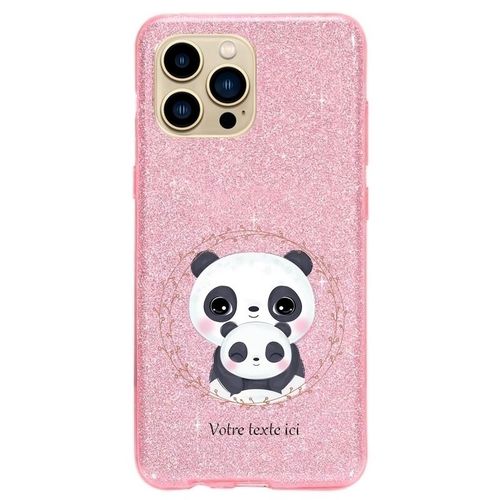Coque Iphone 14 Plus Paillettes Rose Panda Et Maman Personnalise