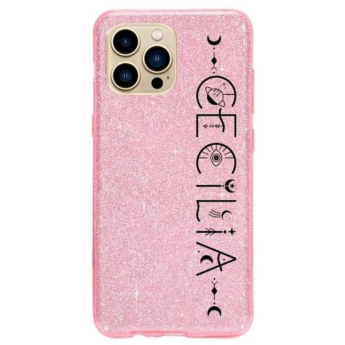 Coque Iphone 14 Plus Paillettes Rose Prenom Police 29 Signe Astrologique
