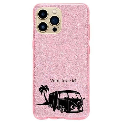 Coque Iphone 14 Plus Paillettes Rose Van Hawai Surf Personnalisee