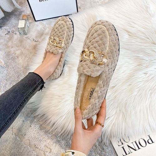 Chaussures Plates En Peluche Pour Femmes,Bottes De Neige Chaudes,Design De Chaîne De Mode,Vêtements De Plein Air Et De Bureau,Grande Taille,35-43,Hiver