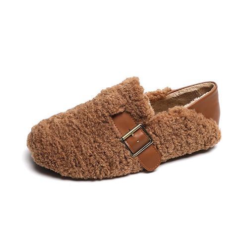 Chaussures Mocassins Chauds En Laine D'agneau Pour Femmeschaussures Plates En Fourrure De Moutonpieds Nuscotonballets Polaires