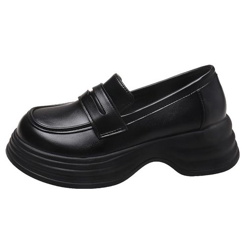 Chaussures Mocassins En Cuir Verni Noir Pour Femmeschaussures Plateforme Enfilersemelle Optique De Style Collègechaussures D'étudiant Pour Damesautomne