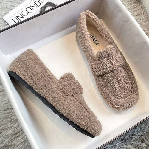 Mocassins En Laine D'agneau Pour Femmes,Chaussures En Coton Chaud,Mocassins À Enfiler,Parker Rond Pour Dames,Appartements En Fourrure De Mouton,Grande Taille 34-43,Hiver