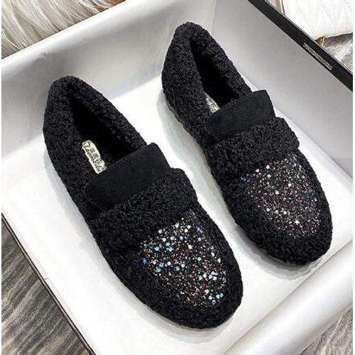 Mocassins En Laine D'agneau Pour Femmes,Chaussures En Coton Chaud,Mocassins À Enfiler,Parker Rond Pour Dames,Appartements En Fourrure De Mouton,Grande Taille 34-43,Hiver
